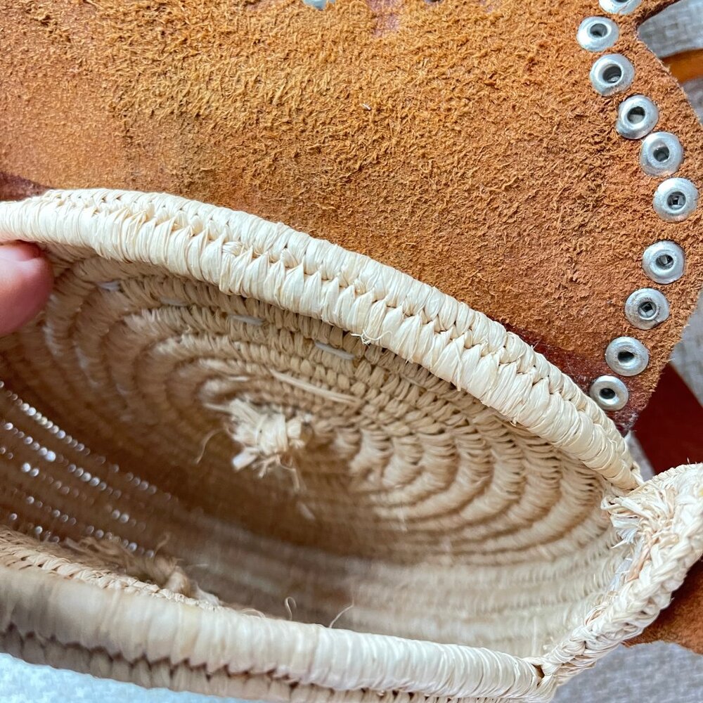 Moroccan crossbody bag Raffia crochet bag Round handbag Milk straw/brown leather - Picture 14 of 14